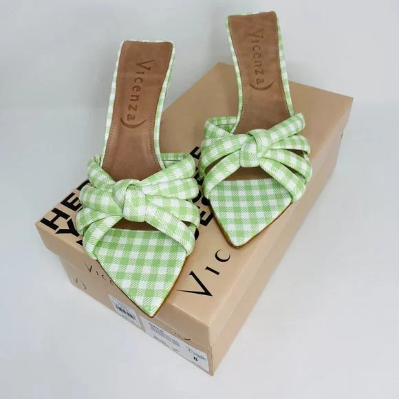 Free People by Vicenza "Evie" Green Gingham Pointed Kitten Heels | Size 8 | NEW - Picture 8 of 11